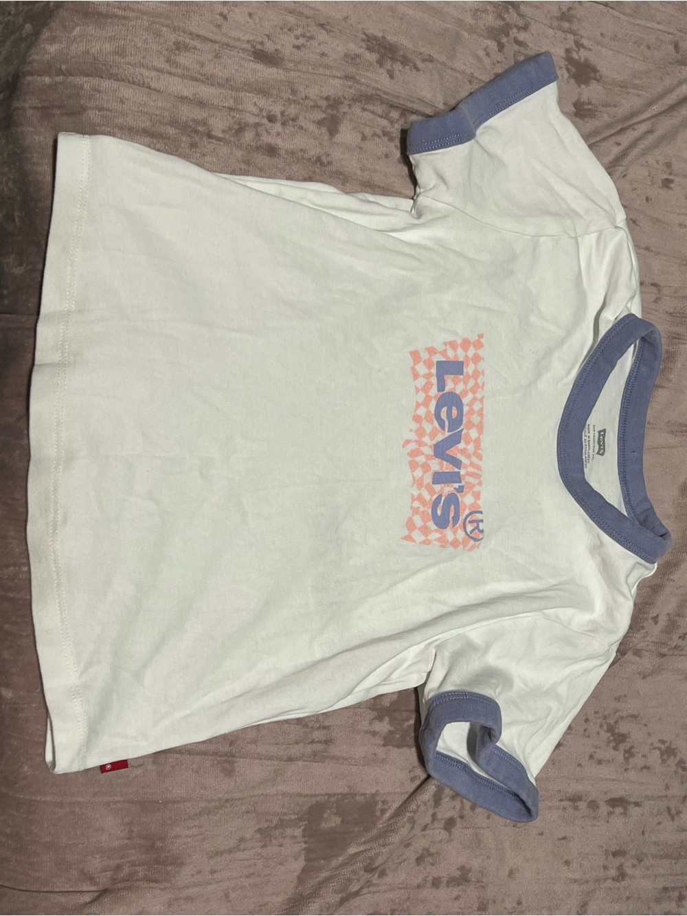 Levi's White Tank Top with Blue Trim and Pink Logo